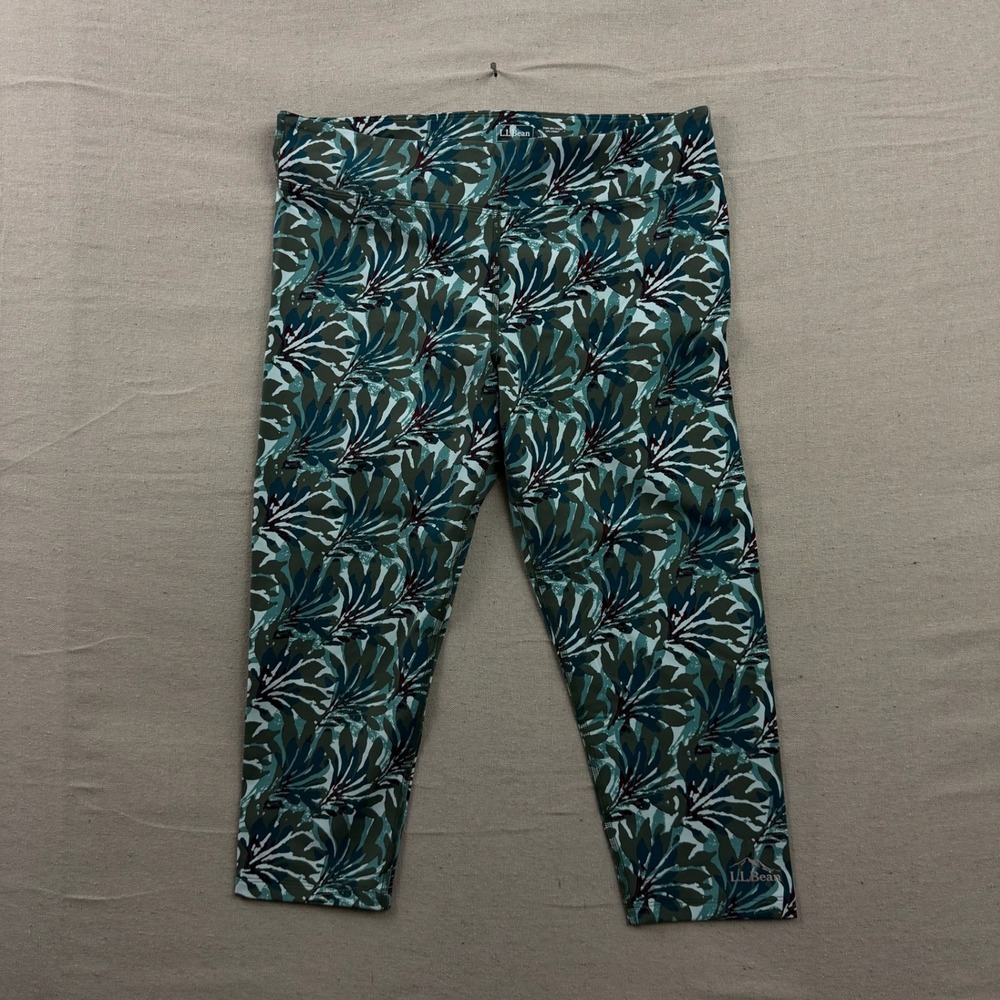 L.L.Bean Boundless Performance Capri Women L Green Thyme Floral UPF 50+ Stretch